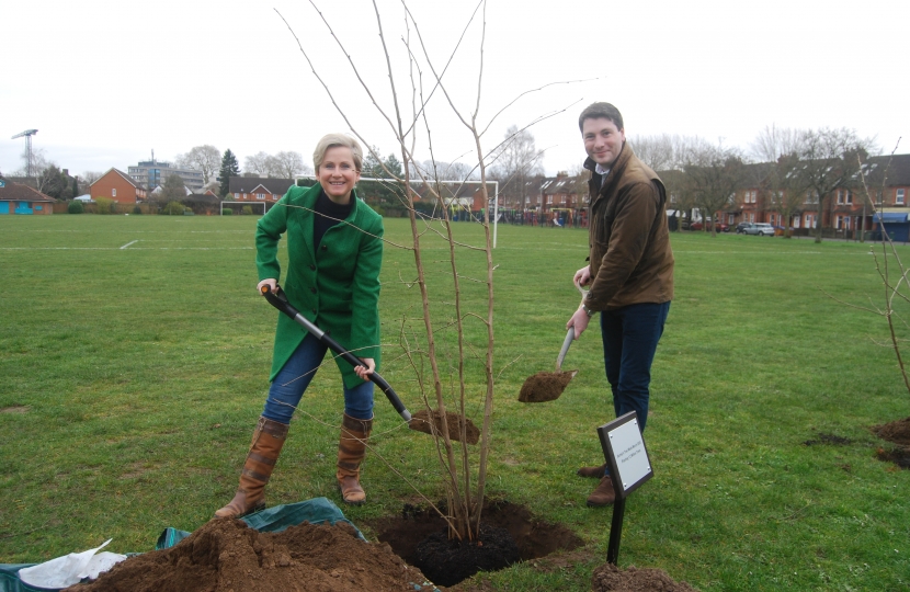 Angela Richardson MP and Cllr Matt Furniss planting a tree for Tree Week